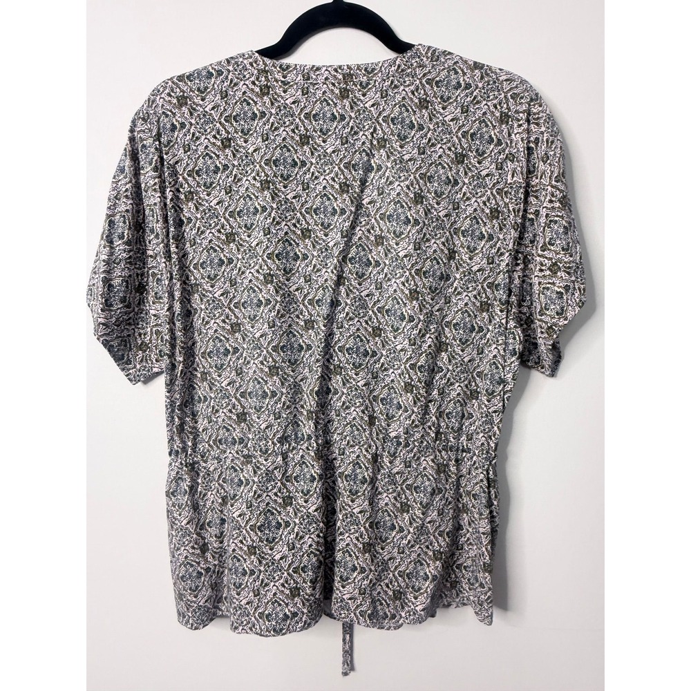 Treasure & Bond Medallion Print Boho Peplum Top Olive Green Medium - Picture 2 of 6
